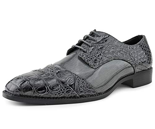 Image of Bolano Bandit Men's Alligator Print Cap-Toe Oxford Dress Shoes | Formal lace-up oxfords with alligator print, folded croc detailing and cap toe for tuxedo and dress wear