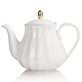 Sweejar Royal Teapot, Ceramic Tea Pot with Removable Stainless Steel Infuser, Blooming & Loose Leaf Teapot - 28 Ounce(White)