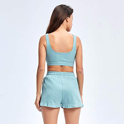 Women Gym Yoga Wear Sports Soutien-Gorge Short À Manches Courtes 2pcs Blue-S – Image 5