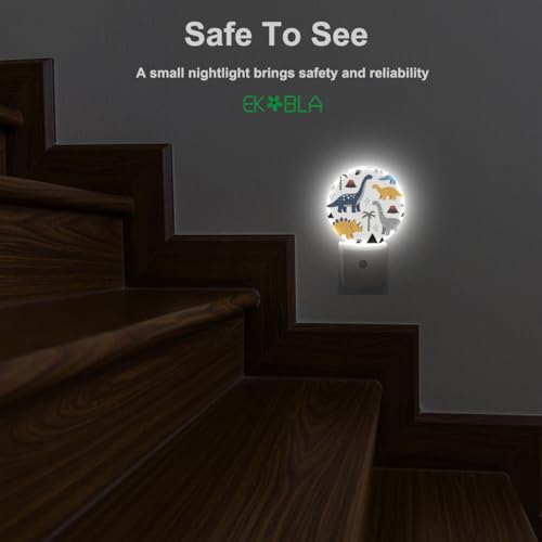 Image of EKOBLA Cartoon Dinosaur Night Light for Kids, Jurassic Dino Design Plug in with Dusk to Dawn Sensor, 0.5W Energy Saving Soft Warm Nightlight for Boys Bedroom Bathroom
