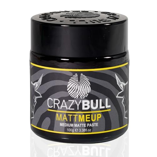 CRAZY BULL Matte Me Up 100ml – Pasta Texturizzante per Capelli a Fissaggio Medio, Senza Alcool né Oli, Stile Definito Tutto il Giorno, Cera Opaca per Capelli Asciutti o Umidi