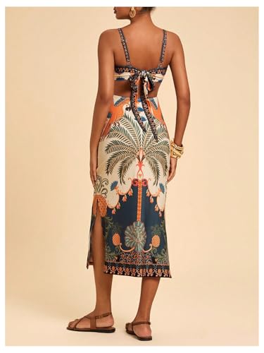Image of Floerns Women's Tropical Bow Tie Back Long Dress Sleeveless Maxi Dress | Hawaiian Resort Wear, Coastal Vacation, Beach Wedding Guest, Side Slit, Spring Break Outfits