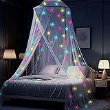 Aoreun Mosquitera con Estrellas Luminosas, Cama Portátil Mosquitero de Dosel de la Cama con 100 Estrellas mosquitera para Cama Adapta a la Cama de bebés, niños, niñas o Adultos