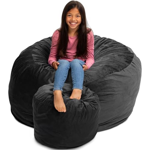 ULTIMATE SACK 4000 Bean Bag Chair with Footstool, Grey Suede