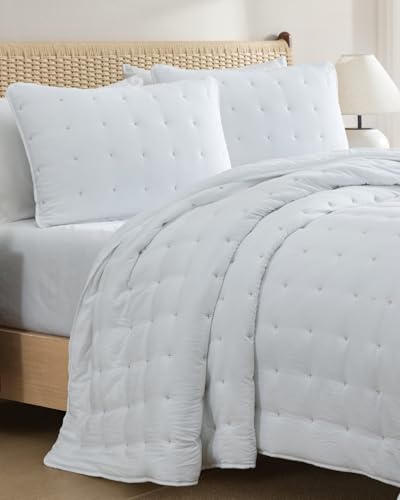 Image of Quilts Queen Size - Bedspread for Queen Size - Lightweight Comforter Set - Quilt Bedding Set for All-Seasons - Ultra Soft, Breathable & Comfy - Summer Coverlet with 2 Pillow Shams - 90 inch x 96 inch, White