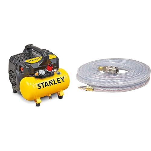 Stanley DST 100/8/6 Compresseur silencieux 59 dB, B2BE104STN703, Giallo Stanley & FERM Tuyau à air 10m - avec connexion rapide - pour compresseur