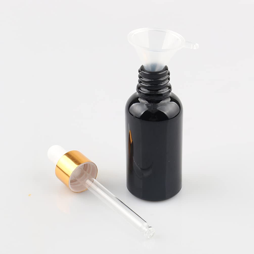12 Pezzi 30 ml Bottiglie Contagocce in Vetro Nero con Pipetta Tappo a Vite Oro per Oli Essenziali, Contenitori di Aromaterapia, Cosmetici