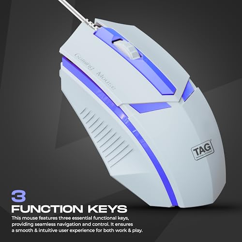 Image of TAG EVE Wired Optical Mouse White USB Interface, 1000 DPI High Precision Sensor, 3 Button Control, Breathing LED Light, Lightweight & Portable Design, for PC Laptop Desktop - for Windows Mac Linux