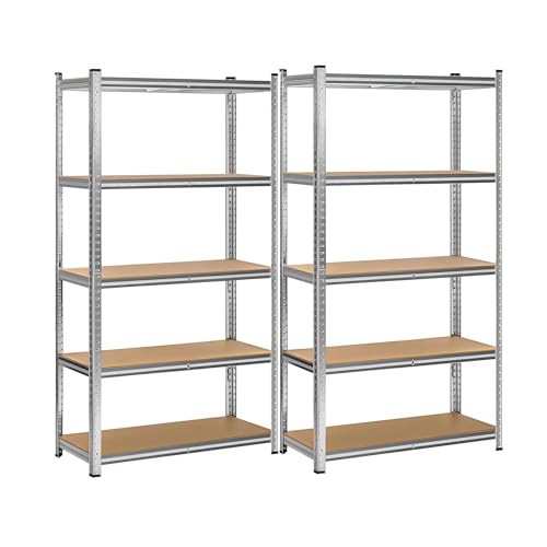 Estantería Metálica Almacenaje 2X Unidades de Acero Galvanizado + 5 Baldas MDF, 180 x 90 x 40cm, Modular, Baldas Ajustables, trastero, Garaje