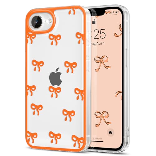 EYZUTAK Case for iPhone 17e/16e, Clear Cute Ribbon Bowknot Pattern, Orange