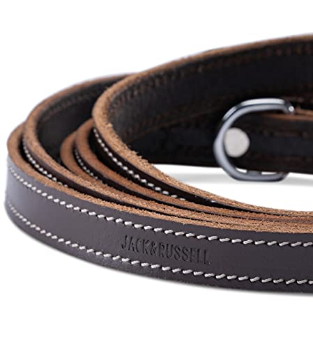 Hundeleine aus Leder - mehrfach verstellbare Führleine 2,40m - Hunde Lederleine extrem Stabil mit Edelstahl-Karabiner - Echt-Leder Leine Sammy (Dunkelbraun)