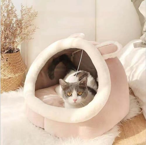 ペットベッド ドーム型 ペットハウス 犬猫用 室内用 オールシーズン ふわふわ 猫 ベッド 犬小屋 おしゃれ 寝床 冷暖房 ペット用品 小型犬 休憩所 洗える クッション付き 小動物用 カラー・2 L