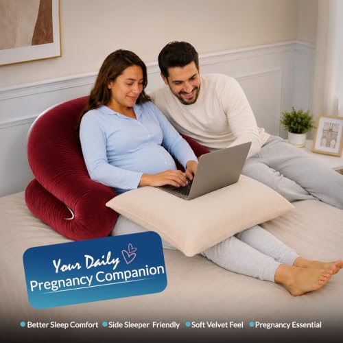 Image of Amazon Basics Full Body Pregnancy Pillow for Maternity,Baby Nursing,Full Body Support-Abdomen,Hip,Spine,Neck&Leg Support Cushion| Perfect Baby Shower Gift | U-Shaped-Washable Cover with Zip - Maroon