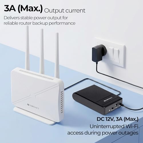 Image of Zebronics Router UPS, 4000mAh Battery, Upto 4 Hours Backup, 3A Output, Dual Input Ports, Fast Charging, Over Voltage & Short Circuit Protection, Portable and Carry-Friendly (EnergiUPS 4K)