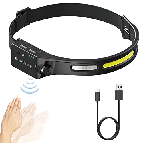 Swavva Linterna frontal LED recargable por USB con 5 modos de iluminación, advertencia de luz roja, adecuada para marcha nocturna, senderismo, camping, equitación nocturna, reparación de coches Cover