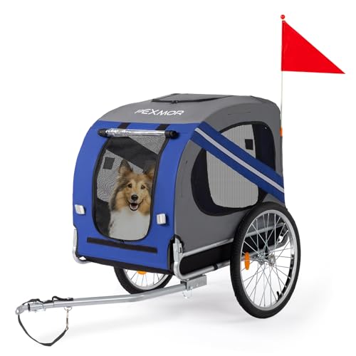 PEXMOR Dog Bike Trailer,Dog Trailer Pet Cart for Bicycle w/Universal Hitch, Folding Bike Wagon Cargo Carrier for Dog w/Quick Release 20" Wheels& 3 Entrances (Deep Blue)