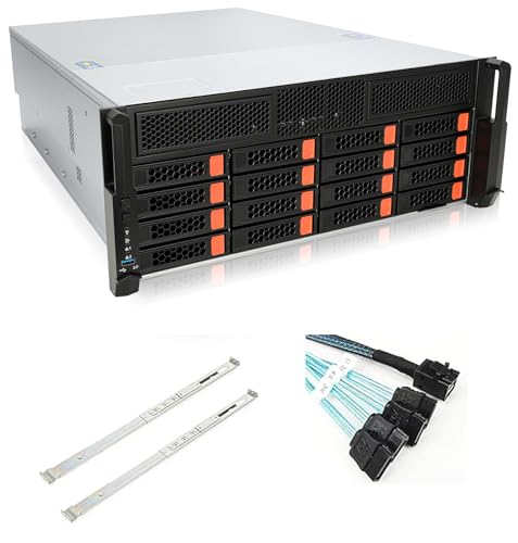 Chasis de servidor 4U, caja de almacenamiento de montaje en rack de intercambio en caliente de 16 bahías, negro y plateado, caja de servidor de almacenamiento de centro de datos empresarial