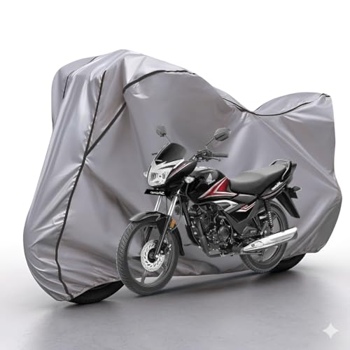 Image of Waterproof Bike Body Cover Compatible with Honda SP 125 Dustproof Scratchproof - Motorcycle Cover for Two Wheeler, Outdoor Full Cover with UV, Duty, Rain Protection (Silver & Black)