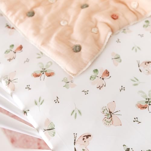 Image of Crane Baby Crib Sheet - 100% Cotton, Breathable Fitted Sheet for Standard Crib Mattress (28 inchx 52 inch), Butterfly Pattern for Boys and Girls