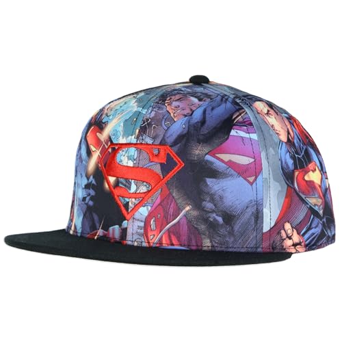 DC Comics - Sombrero de Superman para adultos, escenas de lucha, sublimado, ajustable, para hombres y mujeres, multicolor, Multi colorido, talla única
