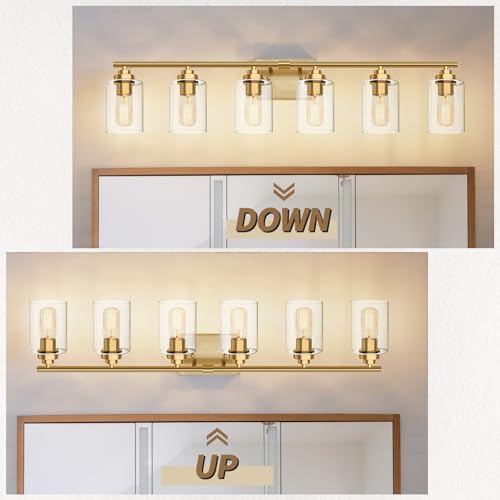 Image of SKEJAO Bathroom Vanity Light Over Mirror,Bathroom Light Fixture Wall Sconce Lighting for Bedroom,Living Room (Gold, 6-Light)