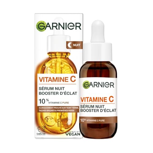 GARNIER Skin Active - Sérum Nuit Booster d’Éclat - Efficace Sur Taches Brunes & Rides - Illumine Le Teint - Vitamine C Pure, Acide Hyaluronique - Vegan &...