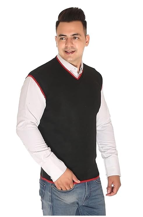 Men’s Half Sleeves V Neck Solid Woolen Sweater for Winter_MENSSWEATER4