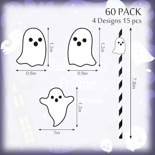 Whaline 60 sets pitillos halloween papel negro y blanco miniatura 2