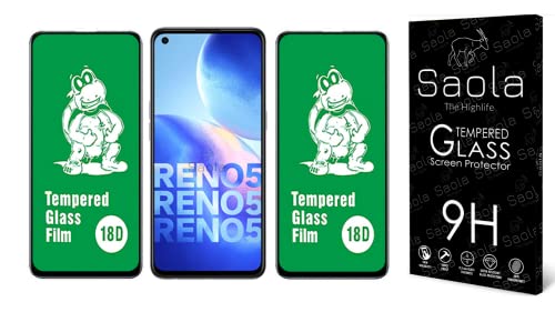 Image of Saola 18D Tempered Glass With Inbuilt AirBag Borders For Oppo Reno 5 (Pack Of 2) with Free Installation Kit. Full screen Coverage - 6.43 inch