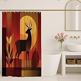Hirsch-Duschvorhang, rustikales rot-orange, dekoratives Badezimmer-Set, Herbst-Natur, moderne Kunst, wasserdichter Stoff-Duschvorhang mit Haken, 91,4 x 183,9 cm