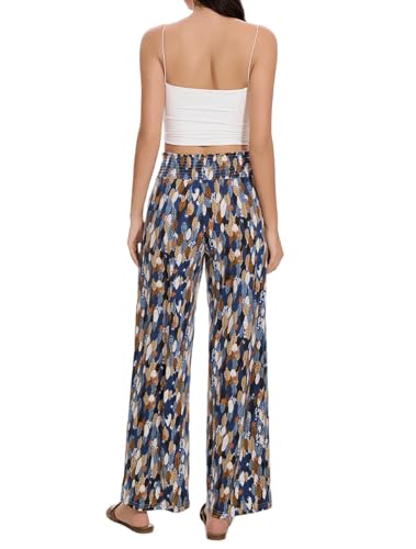 Women Casual Boho High Waist Stretch Lounge Pant Draped Straight Wide Leg Palazzo Trousers4