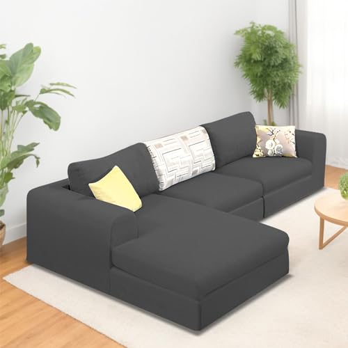 Image of Koza LHS 4 Seater L Shape Sofa Set for Living Room (Black Fabric) Premium Fabric Sofa