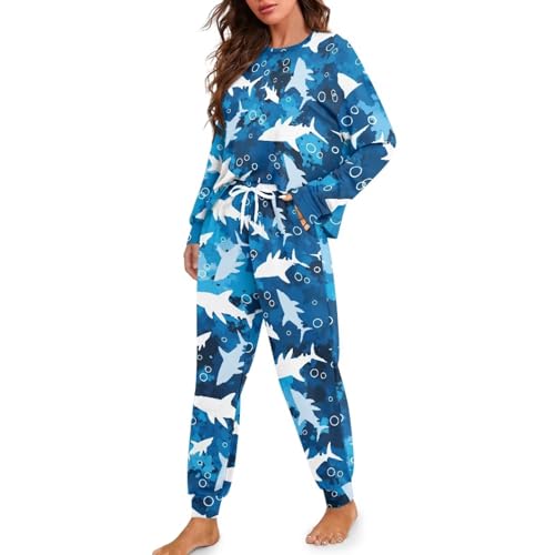 Image of Women's Pajamas Set Soft 2 Piece Loungewear Long Sleeve Pj Set Matching Sleepwear with Pockets for Women Plus Size