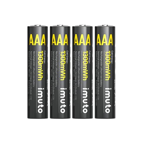 Image of imuto Rechargeable AAA Batteries Lithium 4 Pack,1300mWh 1.5V Constant Output Triple a Lithium Batteries 1600 Cycles Long Lasting(No Charger)