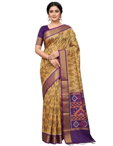 Image of AYYAPPASILK Women's Exclusive Ikkat Silk Saree for Designer Border with Contrast Blouse