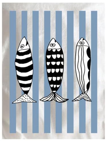 Image of RoseSeek Women's Striped Fish Graphic Tees Crew Neck Short Sleeve T Shirts