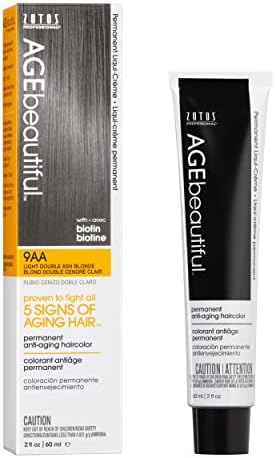 AGEbeautiful Permanent Liqui Creme Hair Color Dye | 100% Gray Coverage | Anti-Aging | Biotin for Thicker, Fuller Hair | Professional Salon Coloring | 9AA Double Ash