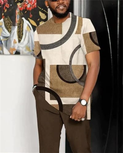 Men’s Casual Patchwork T-Shirt & Elastic Pants Set Summer Streetwear Two-Piece4