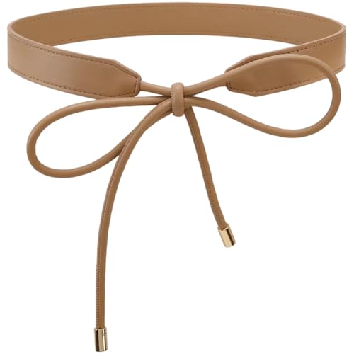 1.8 Yards Women Fashion PU Leather Tie Knot Skinny Belt Waistband String Boho Knotted Thin Dress Waist Rope Belt Decoration Accessoties for Women Dresses Coat Sweater (Khaki)