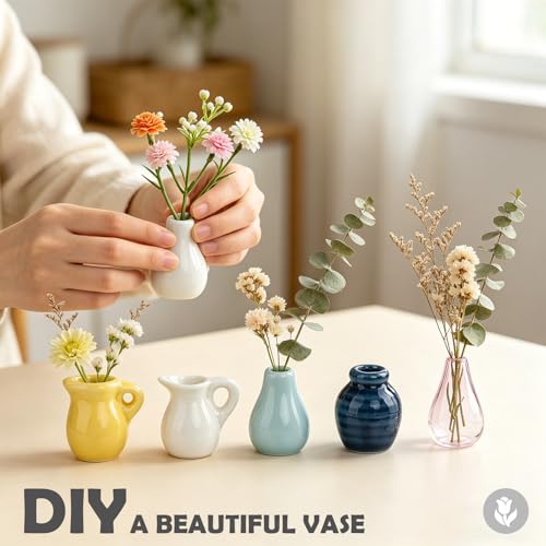 Imanes decorativos mini jarrón cerámico con flores 5 pzas miniatura 3