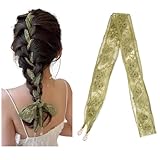Lace Bandana Headbands Long Head Scarf for Braids Green Floral Hair Ribbon Headscarf Headpiece Head Wrap French Headband Edge Wrap Scarves Neckerchief Lace Styling Hair Accessories for Women Girls