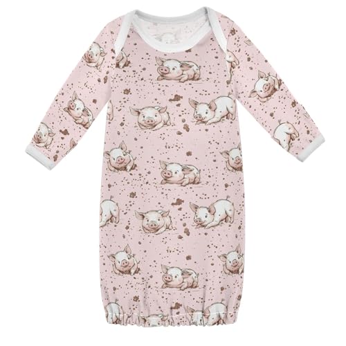 vvfelixl Baby Girl Sleep Gown Cartoon Pigs Roll in Mud Baby Nightgown for 3-6 Months Babys Sleepers Nightdress for Newborn Boy Long Sleeve Infant Bodysuits Multicolor
