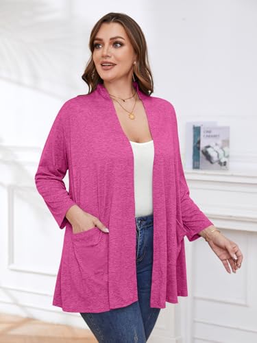 Image of BELAROI Plus Size Lightweight Cardigan Sweaters for Women Casual Open Front 3 /4 Sleeve Cover Up