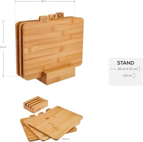 Orret Home Standlı 3'lü Bambu Kesme Tahtası Seti – Hijyenik ve Dayanıklı Mutfak Kesim Panosu, Sebze ve Et Doğrama İçin İdeal, Şık ve Fonksiyonel Tasarım - Görsel 3
