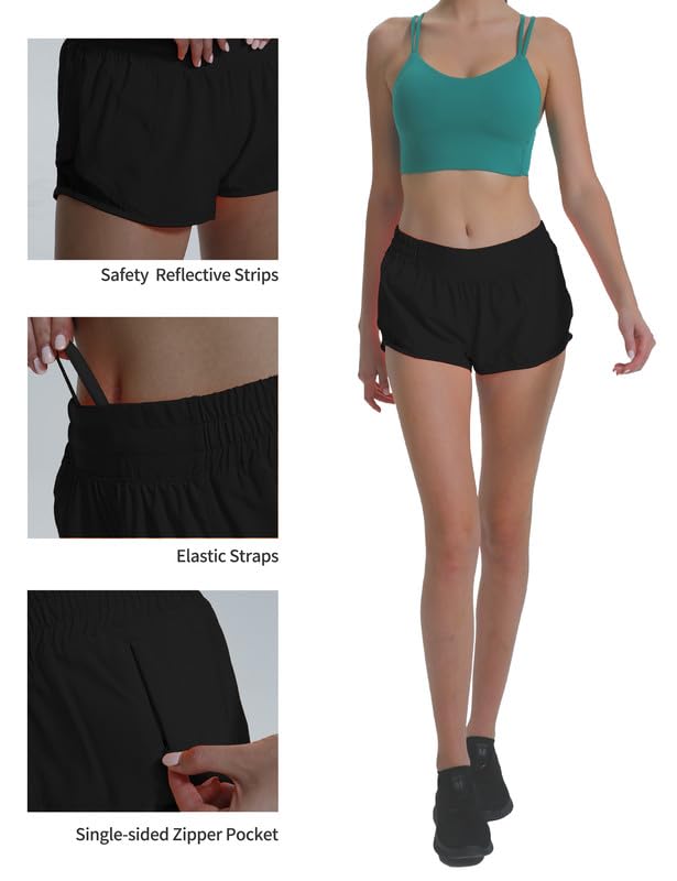 Athletic Running Shorts for Women with Zipper Pocket Soft Gym Workout Shorts with Mesh Liner Qucky Dry4