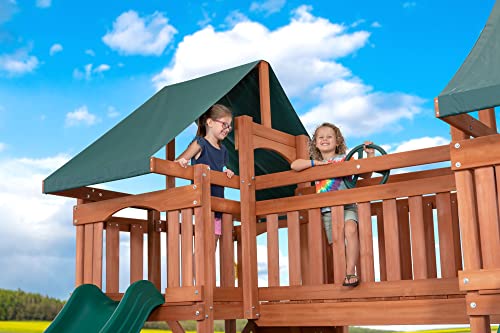 Jungle Fun Cedar Large Backyard Playset | W:21'3" D: 15'5" H:10'7" | W/2-Person Glider & 2 Belt Swings | Kids Age 3-12 | Diy Assembly | Steel Hardware | Astm Standards | 10-Year Warranty On Wood #TOP7