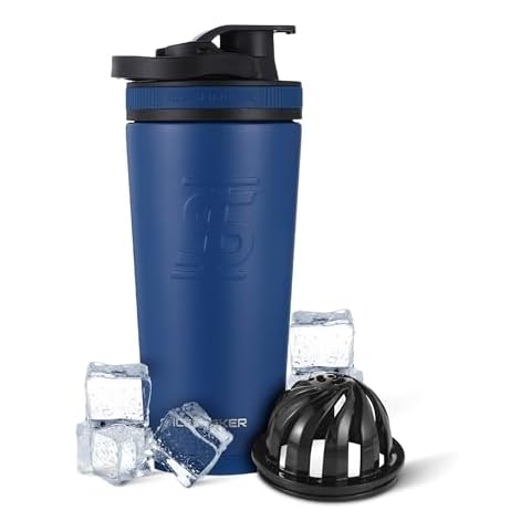 Ice Shaker Insulated Stainless Steel Shaker Bottle | 26oz, Navy | Cold for 30+ Hours | Insulated Cup with Twist-on Agitator | Odor-Free Shaker Cup for Protein Shakes, Water, Smoothies, Cocktails Cover