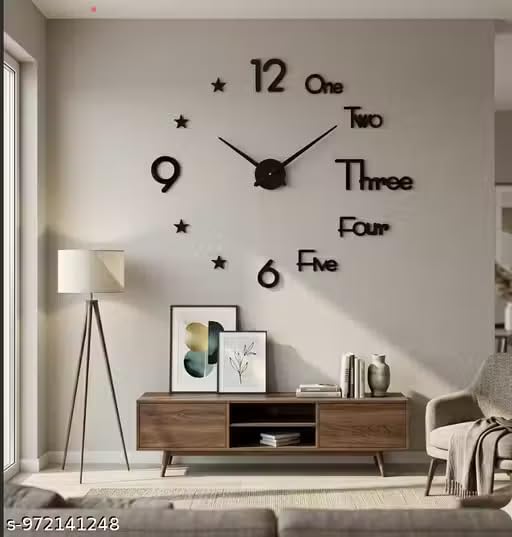 Image of RAPAL Frameless DIY Wall Sticker Clock (55 x 55 cm) - Decorative 3D Number Stickers for Living Room and Bedroom (D3 All Star)