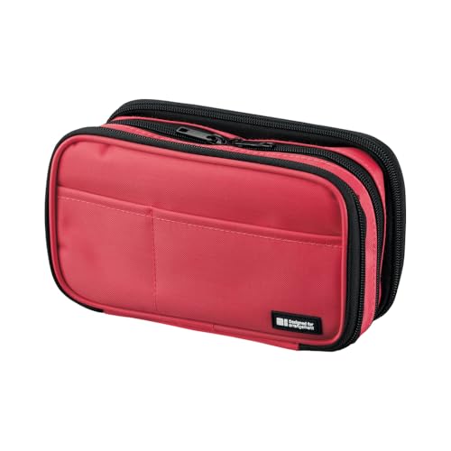 Image of LIHIT LAB Large Capacity Triple Zipper Pencil Case For School Office College, Big Capacity 8 Compartments Pencil Bag Holder Adults Teen Boys Girls, Travel Cosmetics Storage, Coral (A7556-103)