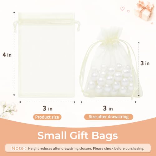 Image of Crweety 50PCS Organza Bags 3x4 Ivory Small Gift Bags Mesh Drawstring | Party Favor Goodie Bag Bulk, Jewelry Sachet Candy Treat Soap Makeup Pouches, Wrap for Wedding Baby Shower Birthday Halloween
